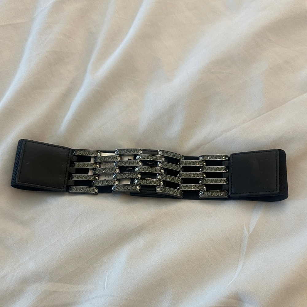 BCBG Paris Black and Silver Women's Belt